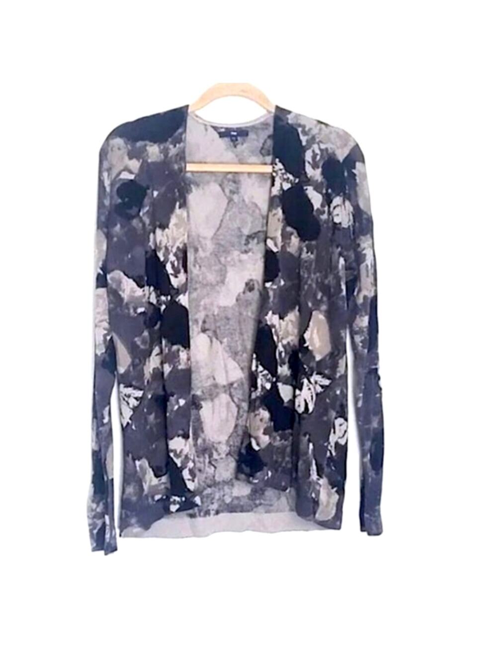 Gap Sheer Abstract Print Cotton Blouse Neutral Gray Size M Lightweight